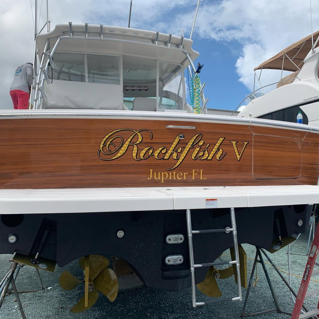 Gold Engine Turn Faux Teak Transom Wrap